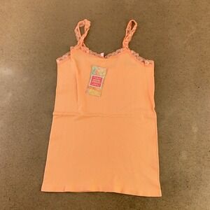 Emme Jordan Women's Size S/M Peach Ribbed Knit Lace Trim Cami Tank Top NWT